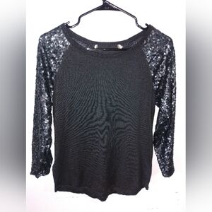 Black Sequin Sleeve Women's Top